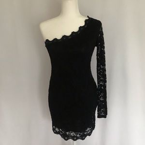 Lace one shoulder black cocktail dress